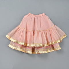 Girls Powder Pink Chanderi Lehenga Set with Gota Lace