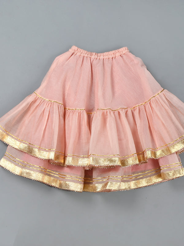 Girls Powder Pink Chanderi Lehenga Set with Gota Lace