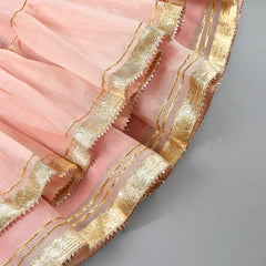 Girls Powder Pink Chanderi Lehenga Set with Gota Lace