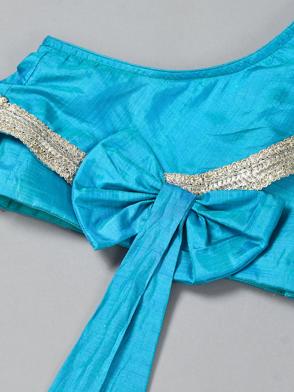 Girls Teal Blue Back Bow Lehenga Set with Gota Lace