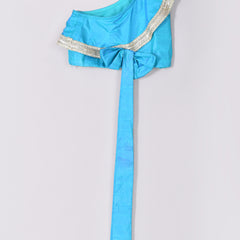 Girls Teal Blue Back Bow Lehenga Set with Gota Lace