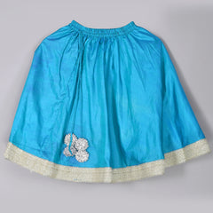 Girls Teal Blue Back Bow Lehenga Set with Gota Lace