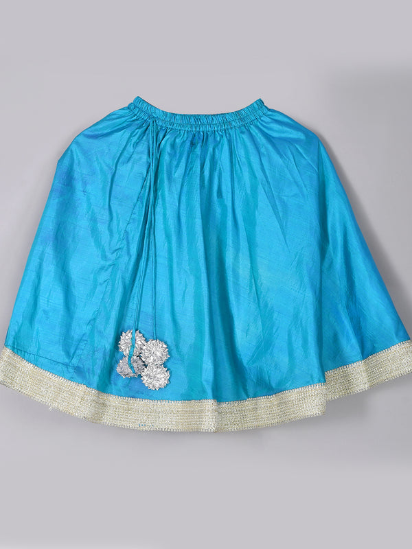 Girls Teal Blue Back Bow Lehenga Set with Gota Lace