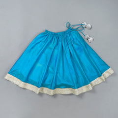 Girls Teal Blue Back Bow Lehenga Set with Gota Lace