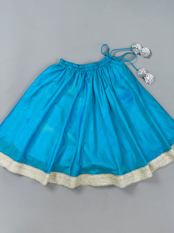 Girls Teal Blue Back Bow Lehenga Set with Gota Lace