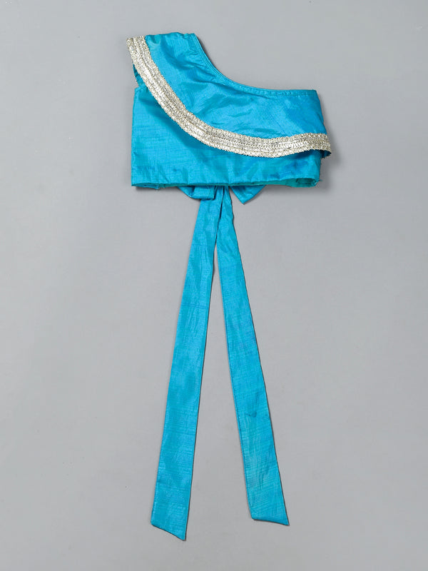 Girls Teal Blue Back Bow Lehenga Set with Gota Lace