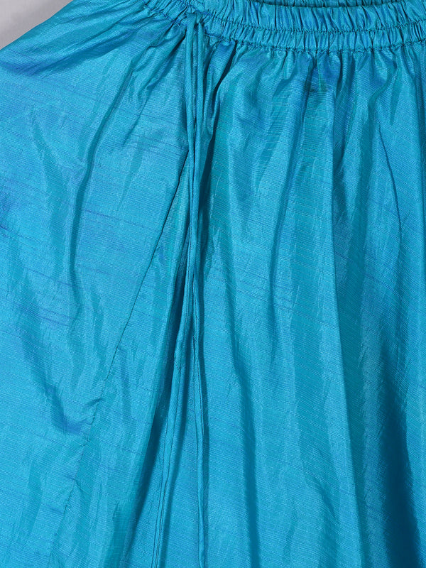 Girls Teal Blue Back Bow Lehenga Set with Gota Lace