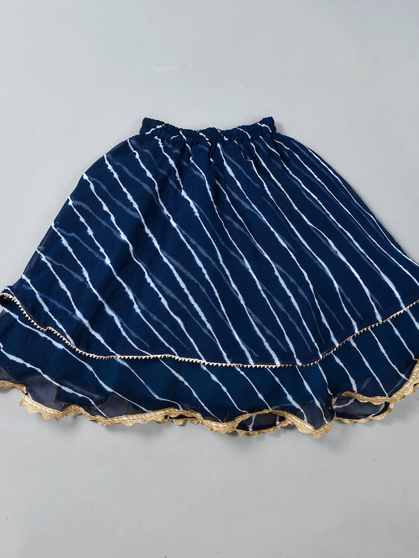 Girls Blue Leheriya Chiffon Skirt and Top Set