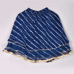 Girls Blue Leheriya Chiffon Skirt and Top Set