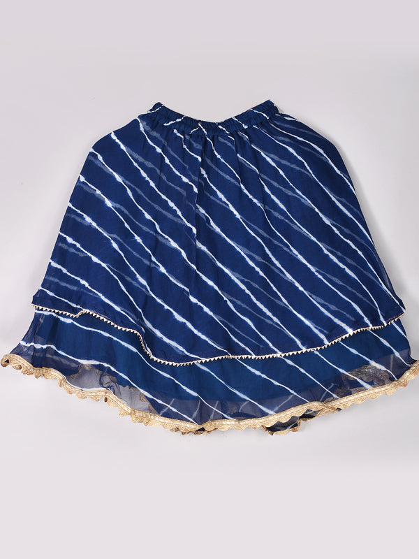 Girls Blue Leheriya Chiffon Skirt and Top Set