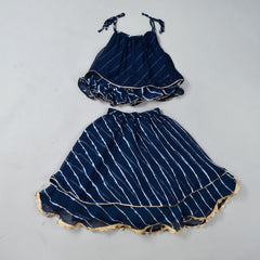 Girls Blue Leheriya Chiffon Skirt and Top Set
