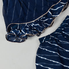 Girls Blue Leheriya Chiffon Skirt and Top Set