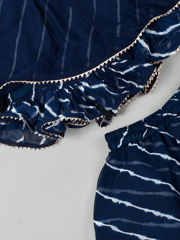 Girls Blue Leheriya Chiffon Skirt and Top Set