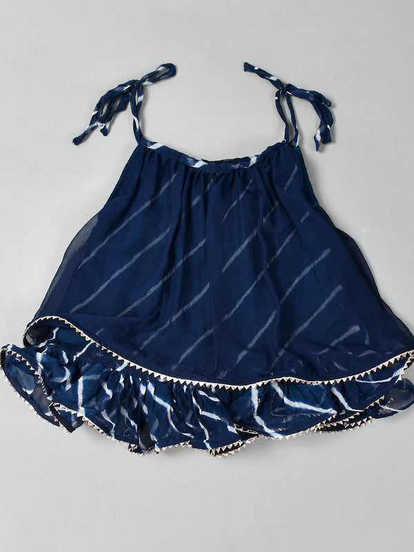 Girls Blue Leheriya Chiffon Skirt and Top Set