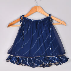 Girls Blue Leheriya Chiffon Skirt and Top Set