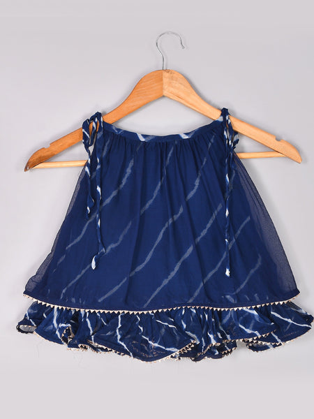 Girls Blue Leheriya Chiffon Skirt and Top Set