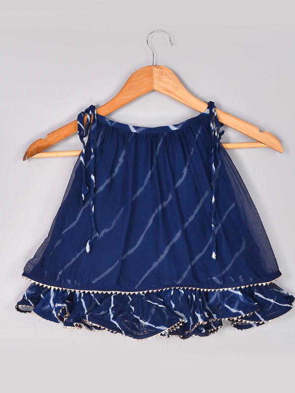 Girls Blue Leheriya Chiffon Skirt and Top Set