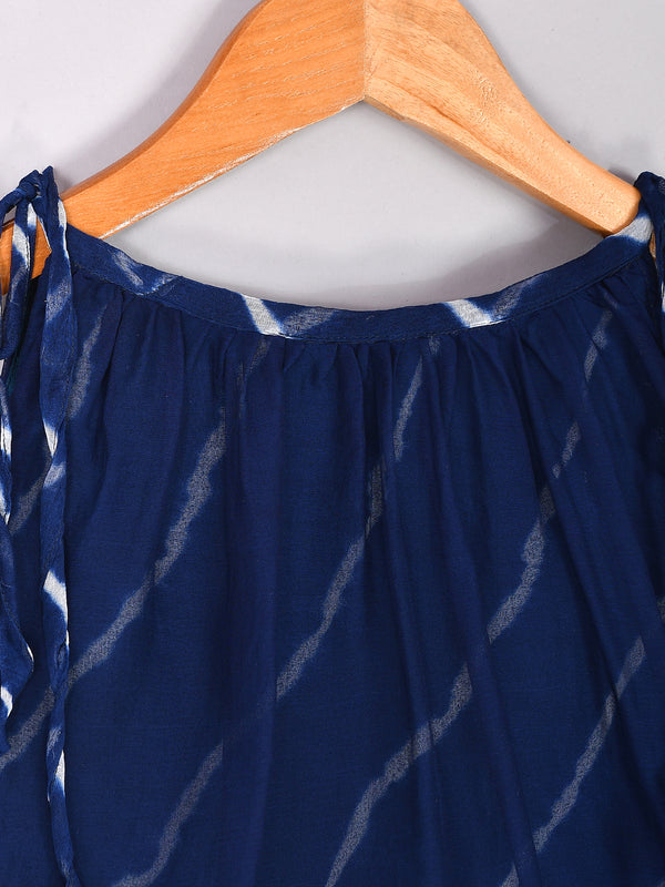 Girls Blue Leheriya Chiffon Skirt and Top Set