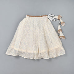 Girls White Chikankari Kalidar Lehenga Set in Silk