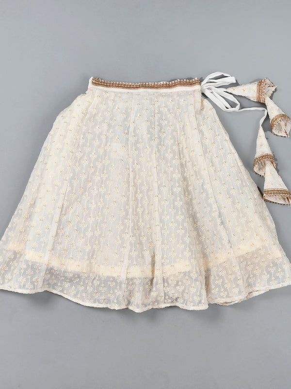 Girls White Chikankari Kalidar Lehenga Set in Silk