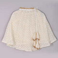 Girls White Chikankari Kalidar Lehenga Set in Silk