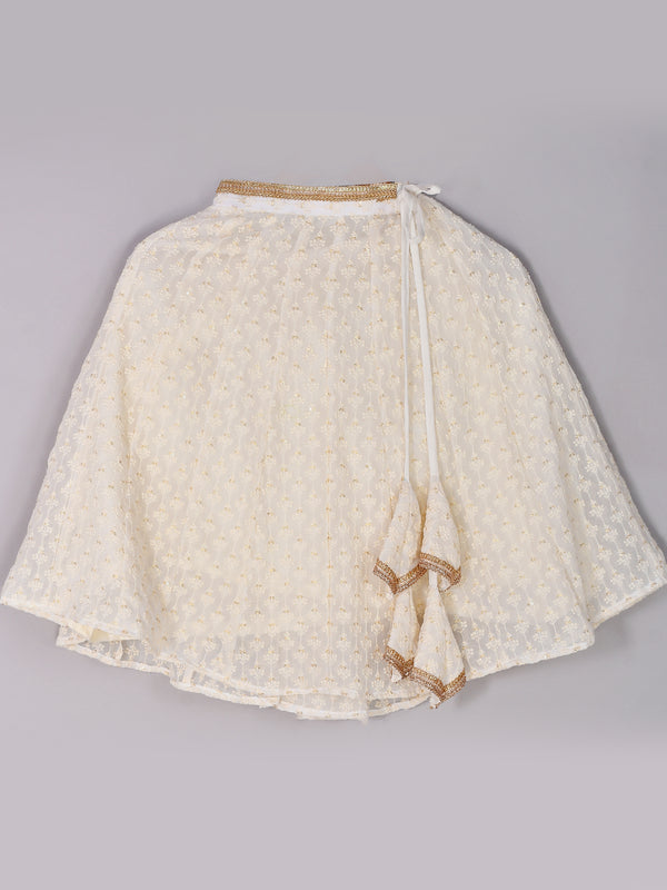 Girls White Chikankari Kalidar Lehenga Set in Silk