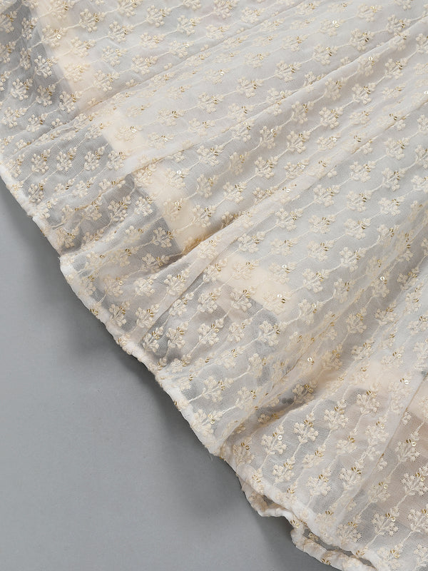 Girls White Chikankari Kalidar Lehenga Set in Silk