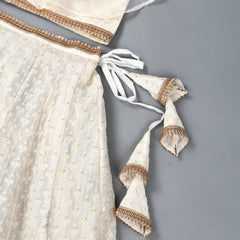 Girls White Chikankari Kalidar Lehenga Set in Silk