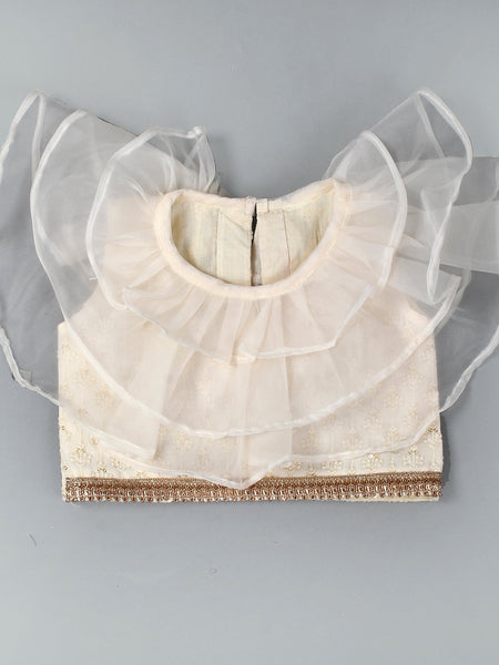Girls White Chikankari Kalidar Lehenga Set in Silk
