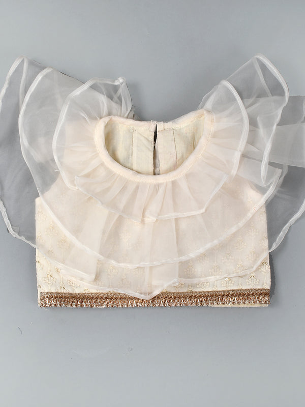 Girls White Chikankari Kalidar Lehenga Set in Silk