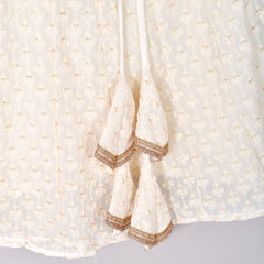 Girls White Chikankari Kalidar Lehenga Set in Silk
