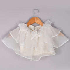 Girls White Chikankari Kalidar Lehenga Set in Silk