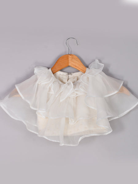 Girls White Chikankari Kalidar Lehenga Set in Silk