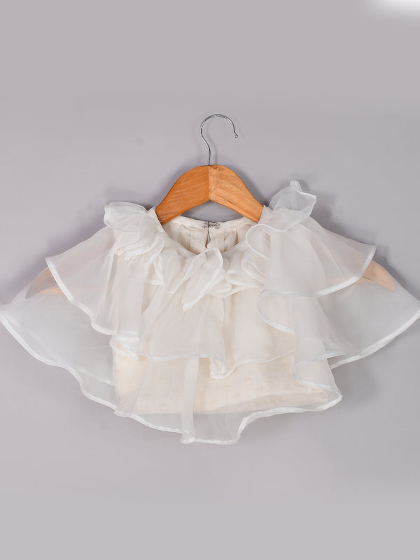 Girls White Chikankari Kalidar Lehenga Set in Silk
