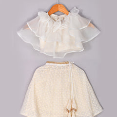 Girls White Chikankari Kalidar Lehenga Set in Silk