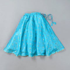 Girls Blue Floral Kota Doriya Skirt and Top Set