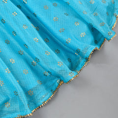 Girls Blue Floral Kota Doriya Skirt and Top Set