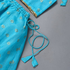 Girls Blue Floral Kota Doriya Skirt and Top Set