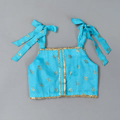Girls Blue Floral Kota Doriya Skirt and Top Set