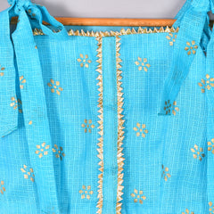 Girls Blue Floral Kota Doriya Skirt and Top Set