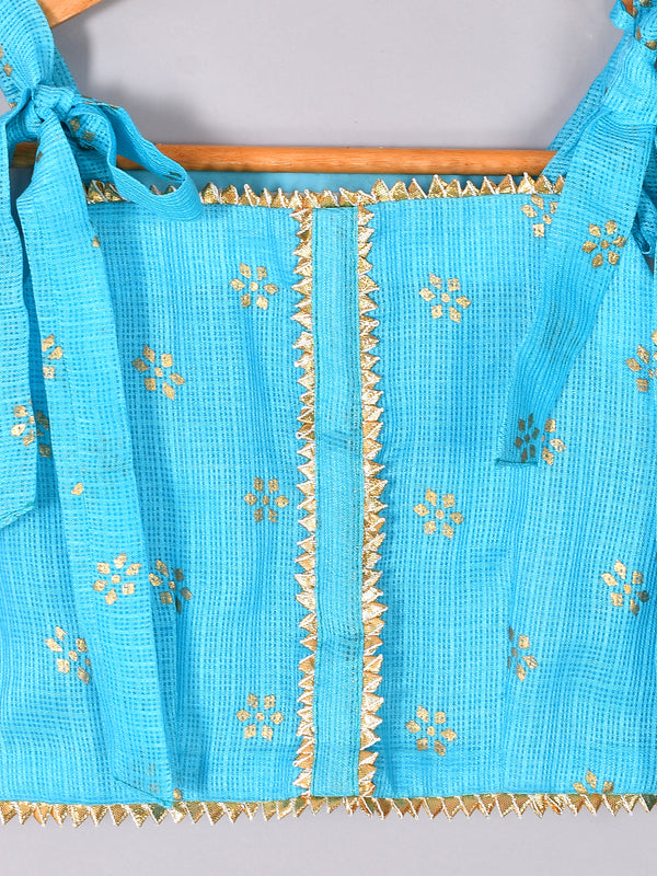Girls Blue Floral Kota Doriya Skirt and Top Set