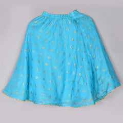 Girls Blue Floral Kota Doriya Skirt and Top Set