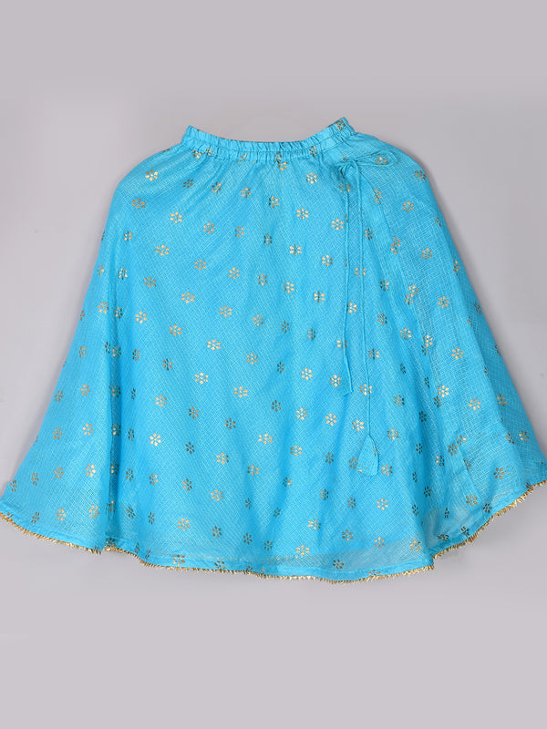 Girls Blue Floral Kota Doriya Skirt and Top Set