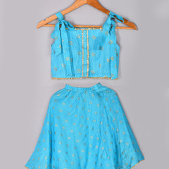 Girls Blue Floral Kota Doriya Skirt and Top Set