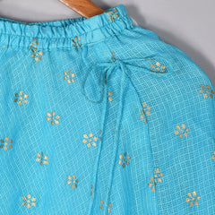 Girls Blue Floral Kota Doriya Skirt and Top Set