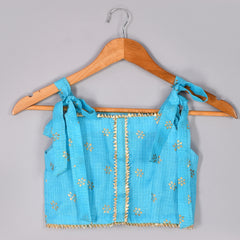 Girls Blue Floral Kota Doriya Skirt and Top Set