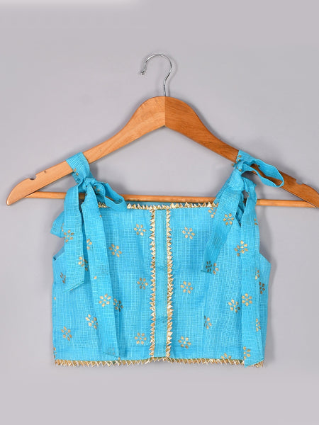 Girls Blue Floral Kota Doriya Skirt and Top Set