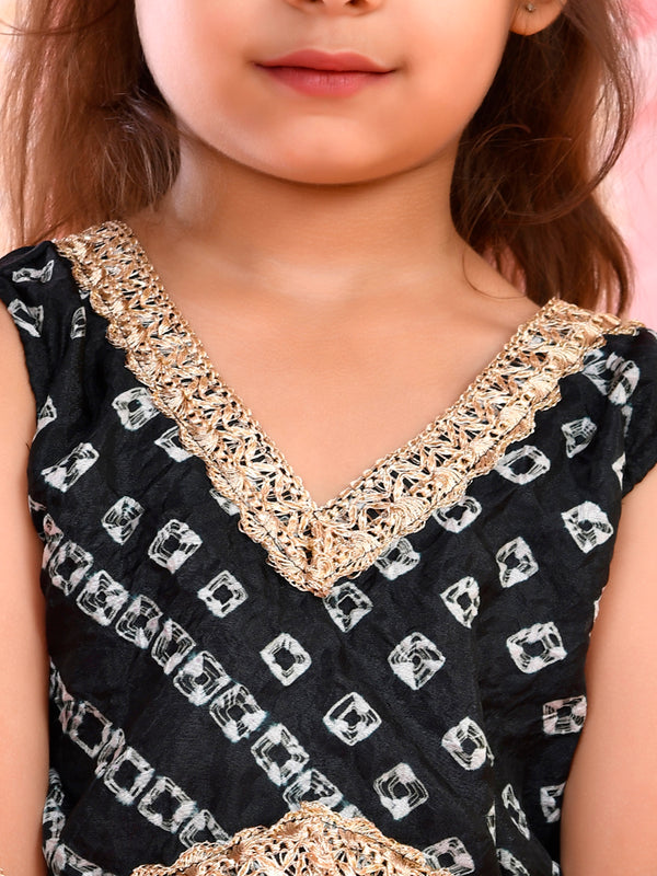 Black Bandhani Kids Double-Layered Lehenga Set