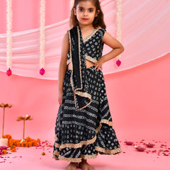 Black Bandhani Kids Double-Layered Lehenga Set