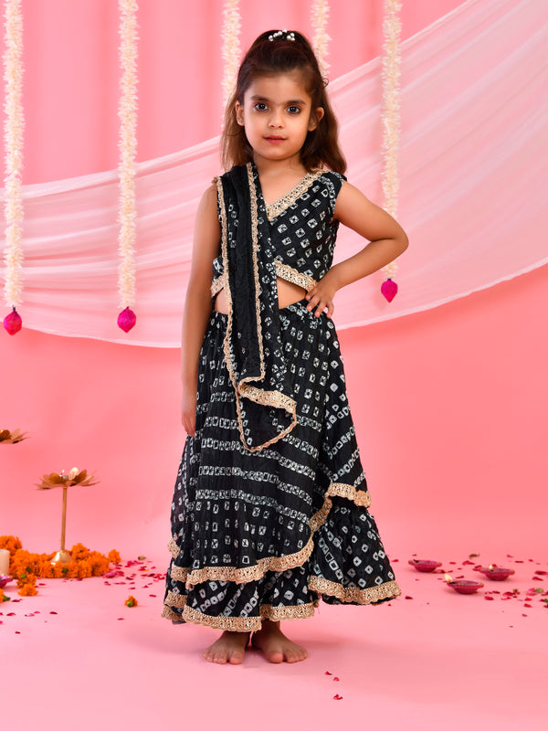 Black Bandhani Kids Double-Layered Lehenga Set